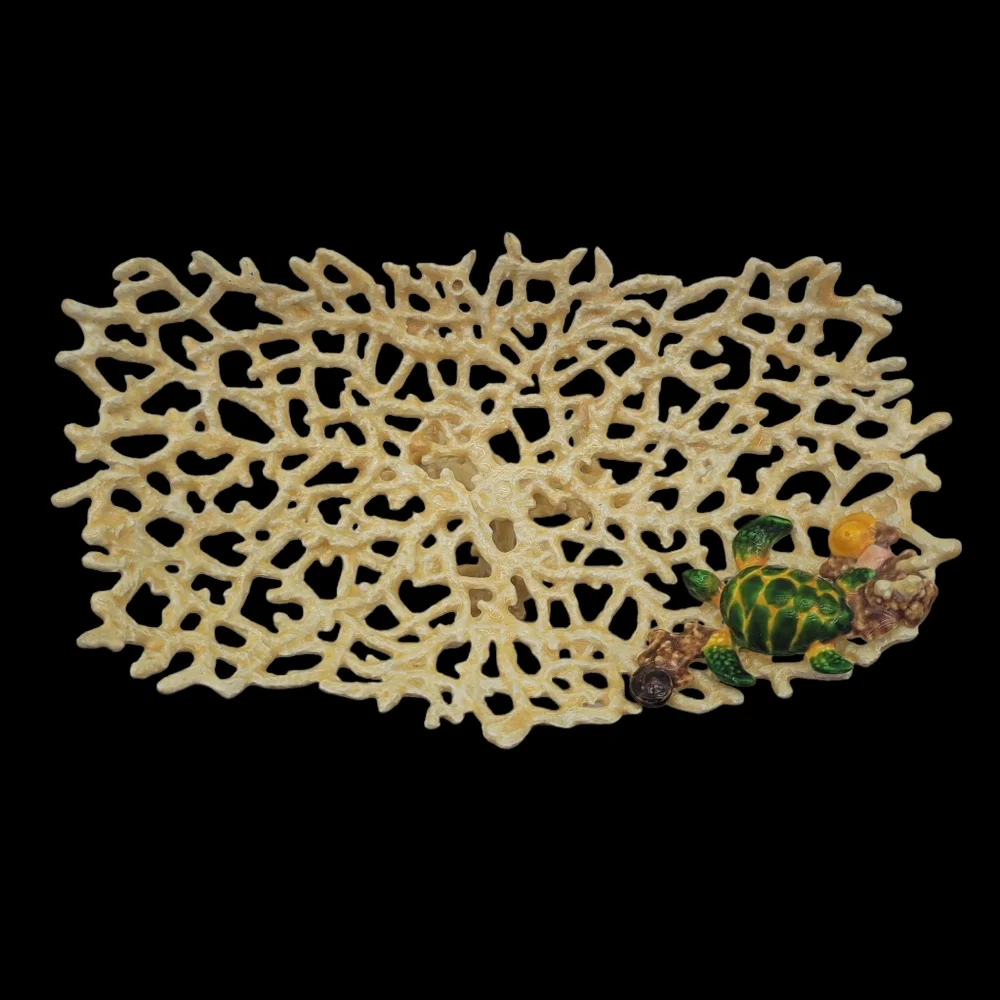 Kubla Craft - Shell Sculpture‎ & Enamel Coral Plate - Sea Turtle